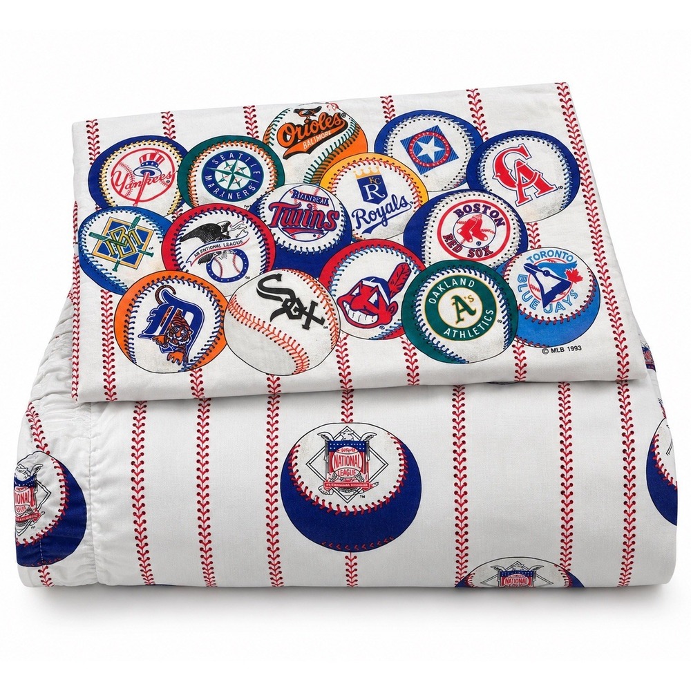 Bibb MLB Baseball Sheet Pillowcase Set All Teams USA 1993 Vintage